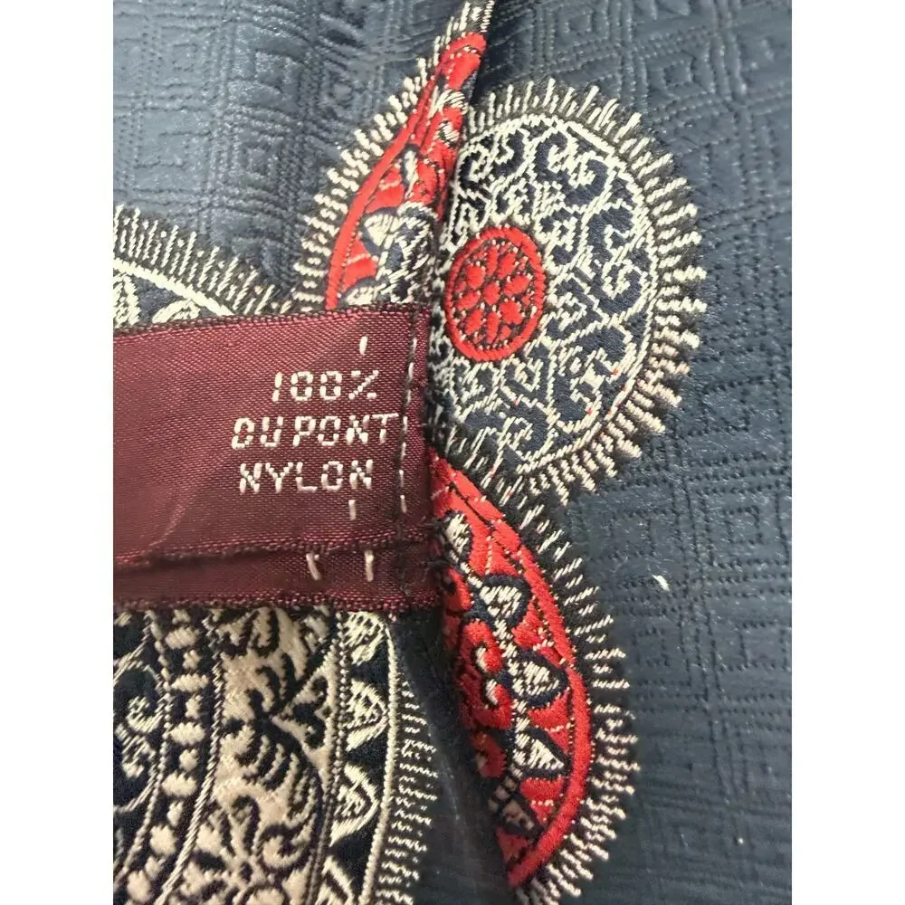 Vintage Medallion Print Wide Tie Navy Red Cream Qiana by Regal Nylon